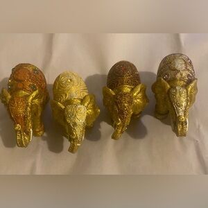 Set of 4 golden elephants decoration